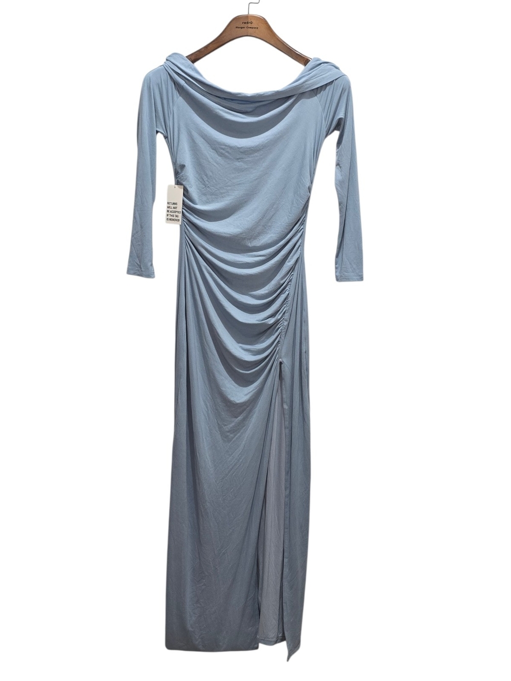 Bumpsuit Powder Blue Maxi Dress with Side Gather and Slit Size M